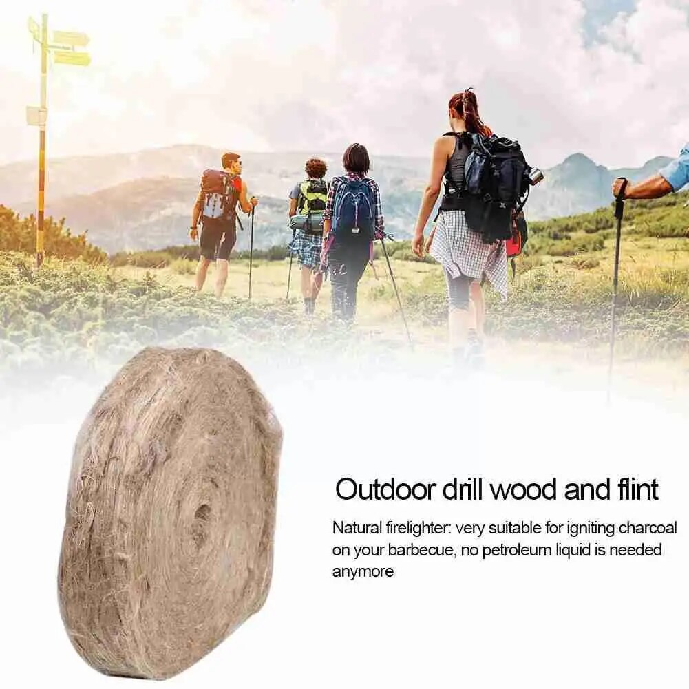 Natural Jute Silk Outdoor Fire Kindling Drilling Wood Silk Tool Handmade Outdoor Bird Barbecue Tinder Cage Oil Sucker W0x0