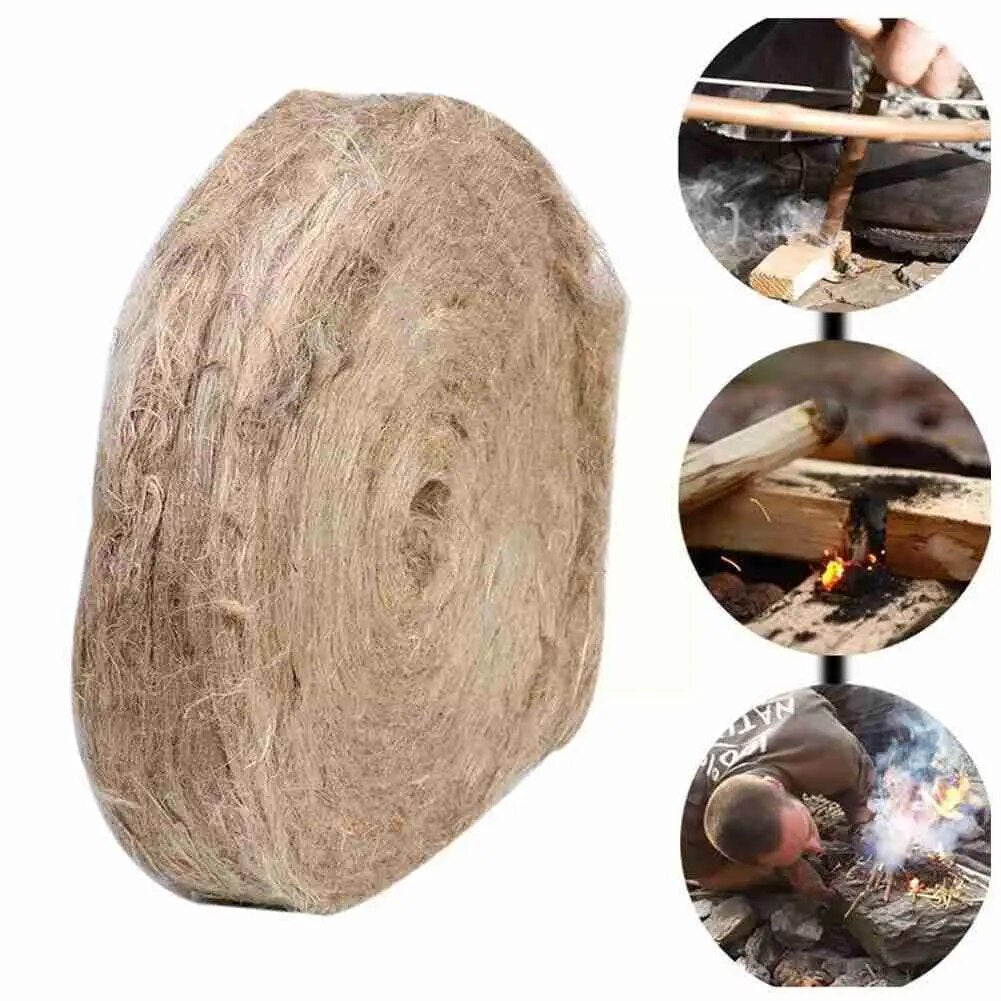 Natural Jute Silk Outdoor Fire Kindling Drilling Wood Silk Tool Handmade Outdoor Bird Barbecue Tinder Cage Oil Sucker W0x0